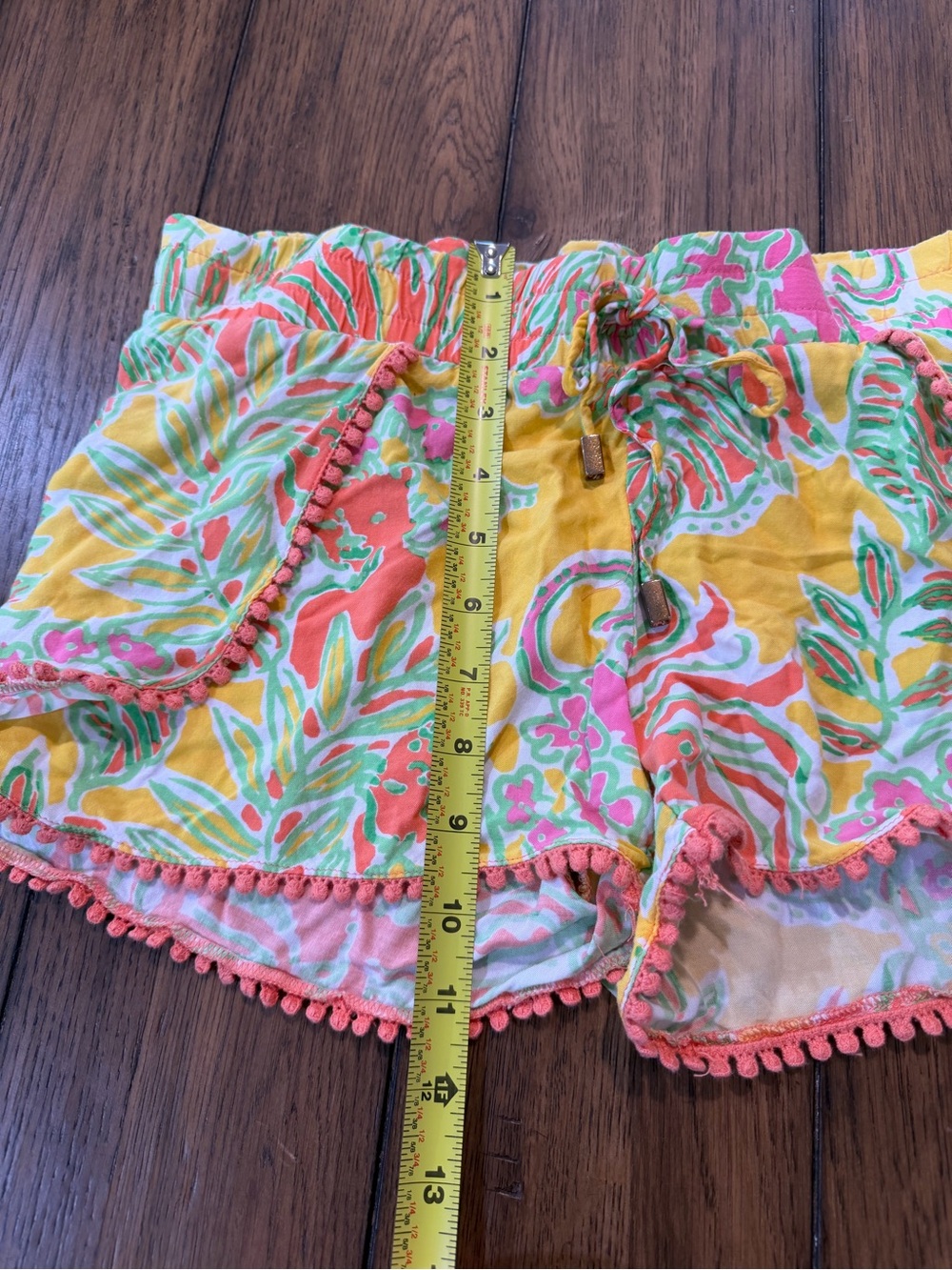 Lilly Pulitzer Yellow Pink Green Floral Pom-Pom Athletic Shorts - Picture 4 of 6